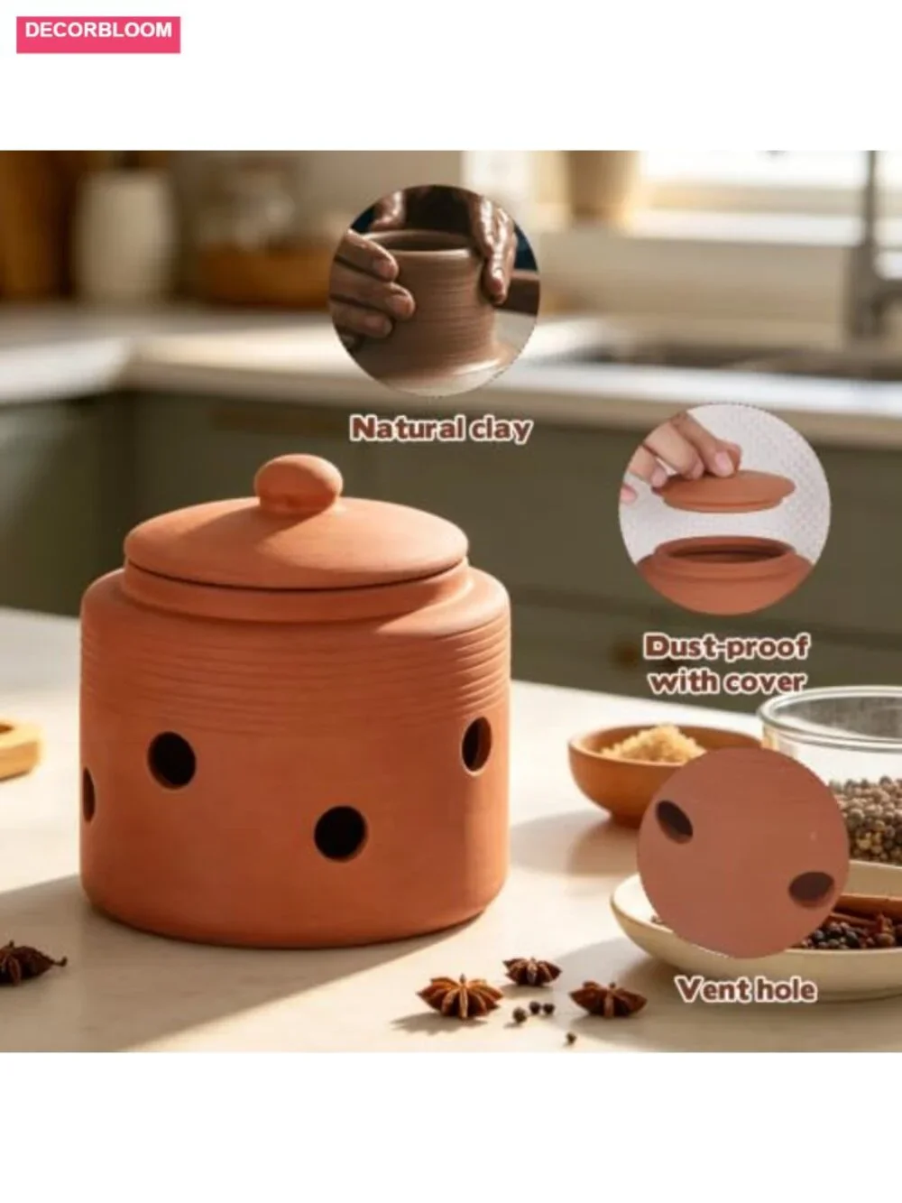 Clay Garlic Keeper with Lid for Countertop Storage